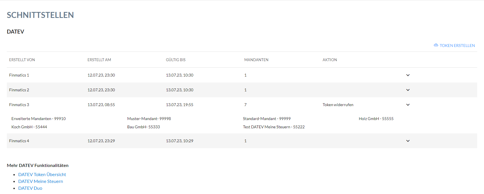 Datev Token Übersicht