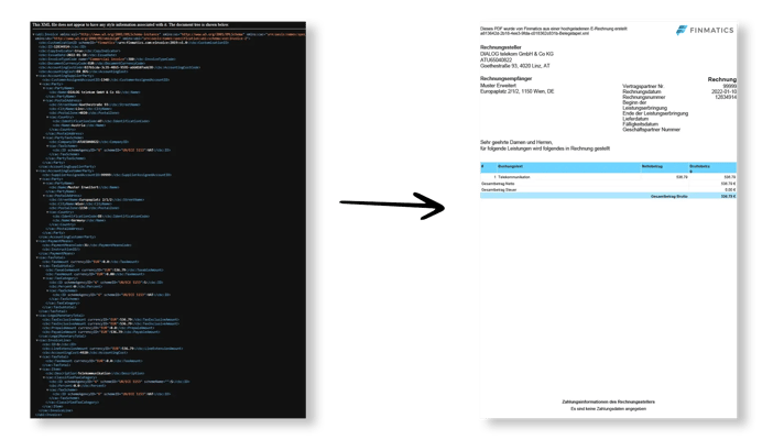 Finmatics E-Rechnung in PDF Ansicht umgewandelt